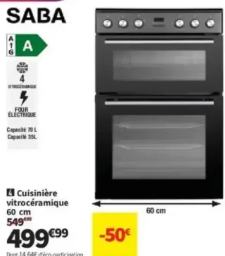Saba Cuisinière vitrocéramique 60 cm