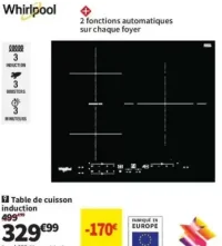 Whirlpool Table de cuisson induction WBB3760BF