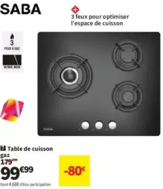 Saba Table de cuisson gaz TGV60N3F/C