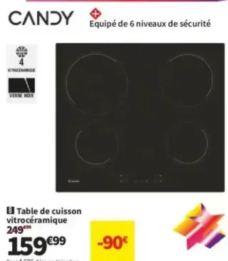 Candy Table de cuisson vitrocéramique CH64CCB/4U2