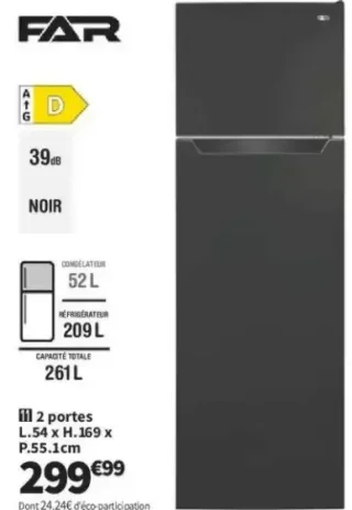 FAR 2 portes DP2626DBK Réfrigérateur