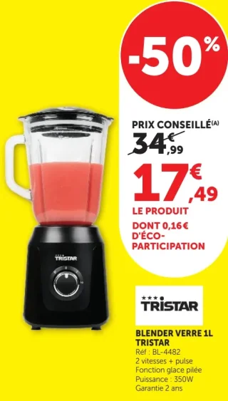 BLENDER VERRE 1L TRISTAR