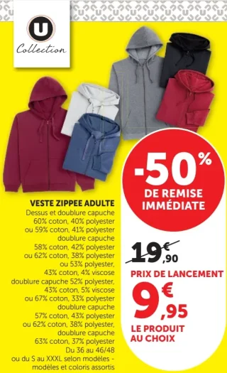 Veste zippée adulte U Collection