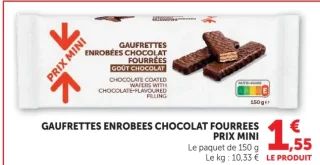 Gaufrettes enrobées chocolat fourrées goût chocolat Prix Mini