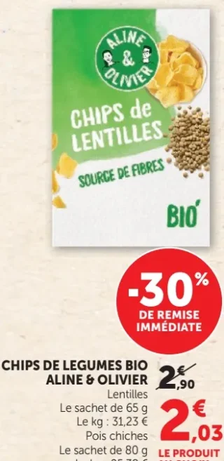 Chips de légumes bio Aline & Olivier Lentilles