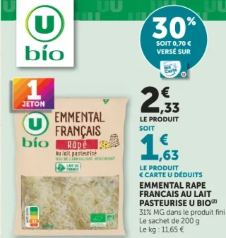 Emmental râpé français au lait pasteurisé U Bio