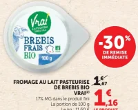 Fromage au lait pasteurisé de brebis bio Vrai