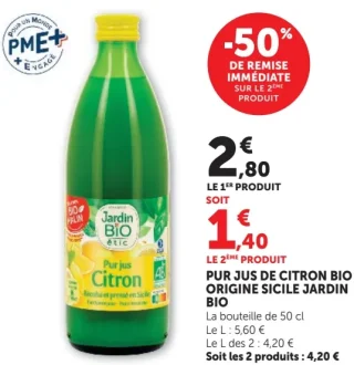 Pur jus de citron Bio Origine Sicile Jardin BiO