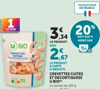 Crevettes cuites et décortiquées U Bio