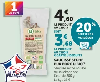 Saucisse sèche pur porc U Bio