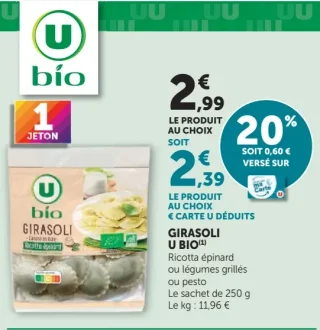 Girasoli Ricotta épinard ou légumes grillés ou pesto U Bio