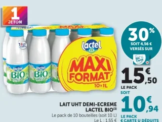 Lait UHT Demi-Écrémé Lactel Bio