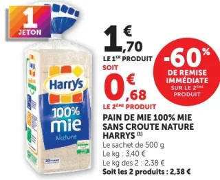 Pain de mie 100% Mie Sans Croûte Nature Harrys