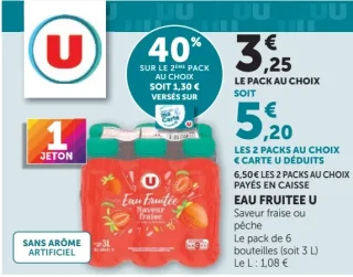 Eau fruitée U Saveur fraise ou pêche