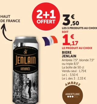 BIERE JENLAIN Ambrée 7,5°, blonde 7,5° ou triple 8,5° La boite de 50 cl