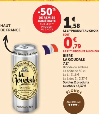 BIERE LA GOUDALE 7,2° Blonde ou ambrée La boite de 50 cl