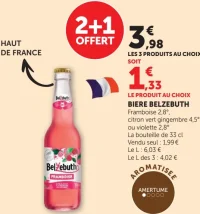 BIERE BELZEBUTH Framboise 2,8°, citron vert gingembre 4,5° ou violette 2,8° La bouteille de 33 cl
