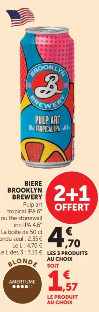 BIERE BROOKLYN BREWERY Pulp art tropical IPA 6° ou the stonewall inn IPA 4,6°