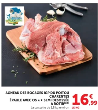 Agneau des Bocages IGP du Poitou Charentes Épaule avec os ★★ semi désossée à rôtir