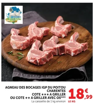 Agneau des Bocages IGP du Poitou Charentes Cote ★★★ à griller ou cote ★★ à griller avec os
