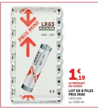 Lot de 8 piles Prix Mini LR03 AAA ou LR06 AA