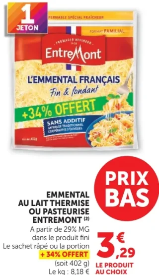 Emmental au lait thermise ou pasteurise Entremont