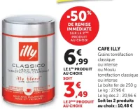Café Illy Grains ou Moulu torréfaction classique ou intense