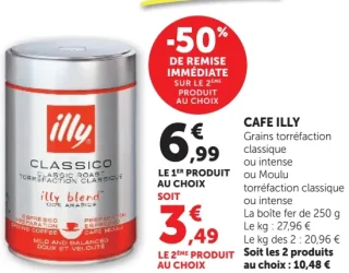 Café Illy Grains ou Moulu torréfaction classique ou intense