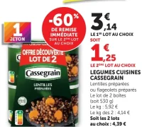Légumes cuisinés Cassegrain Lentilles préparées