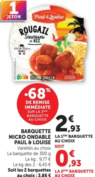 Barquette micro ondable Paul & Louise Rougail Saucisses et Riz