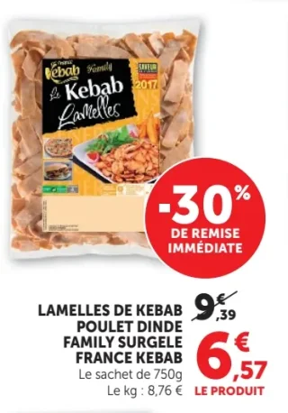 LAMELLES DE KEBAB POULET DINDE FAMILY SURGELE FRANCE KEBAB