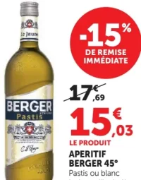 Aperitif Berger 45° Pastis ou blanc