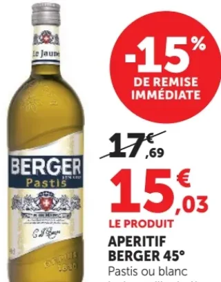 Aperitif Berger 45° Pastis ou blanc