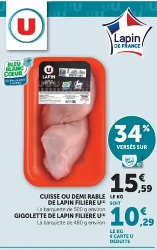 Cuisse ou demi rable de lapin filiere U / Gigolette de lapin filiere U