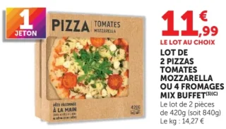 Lot de 2 pizzas tomates mozzarella ou 4 fromages Mix Buffet