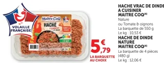 Haché de dinde nature ou haché vrac de dinde à cuisiner Maître Coq