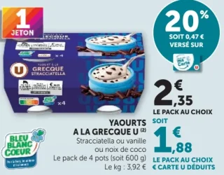 Yaourts à la Grecque U Stracciatella, Vanille ou Noix de coco
