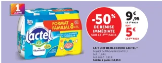 Lait UHT Demi-Écrémé Lactel Format Familial 8x1L