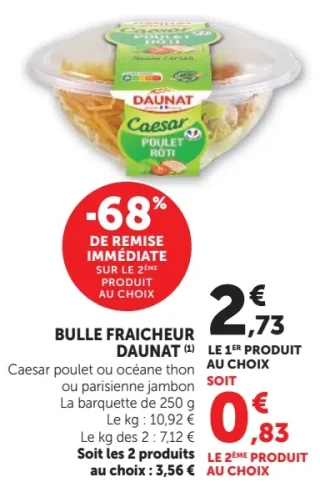 Bulle Fraîcheur Daunat Caesar poulet ou océane thon ou parisienne jambon