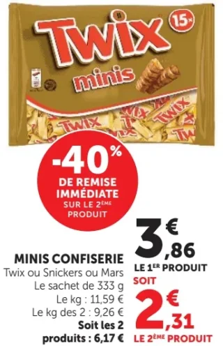 MINIS CONFISERIE Twix ou Snickers ou Mars