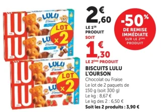 BISCUITS LULU L'OURSON Chocolat ou Fraise