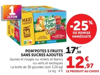POM'POTES 5 FRUITS SANS SUCRES AJOUTES Jaunes et rouges ou violets et blancs ou verts et exotiques
