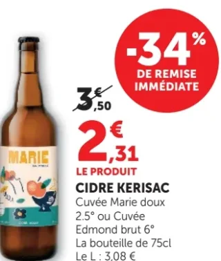 Cidre Kerisac Cuvée Marie doux ou Cuvée Edmond brut 6°