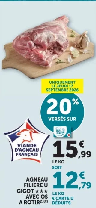 AGNEAU FILIERE U GIGOT *** AVEC OS A ROTIR