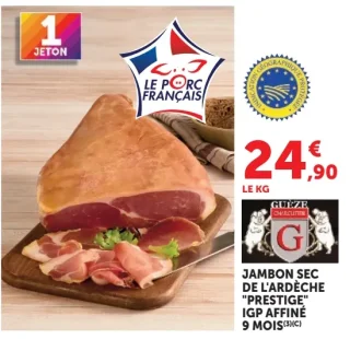 Jambon sec de l'Ardèche "Prestige" IGP affiné 9 mois Guèze