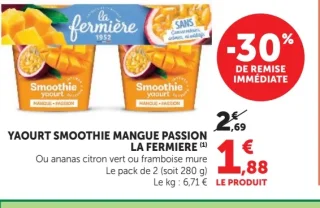 Yaourt Smoothie Mangue Passion La Fermière