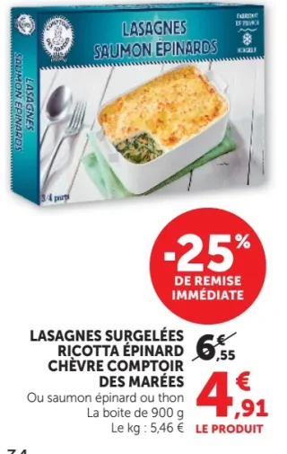 Lasagnes surgelées Ricotta épinard chèvre Comptoir des marées
