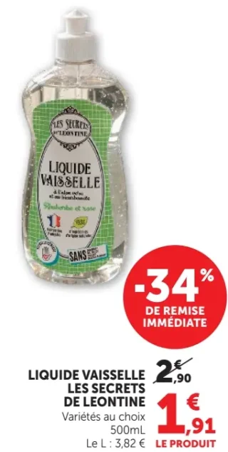 Liquide Vaisselle Rhubarbe et rose Les Secrets de Léontine