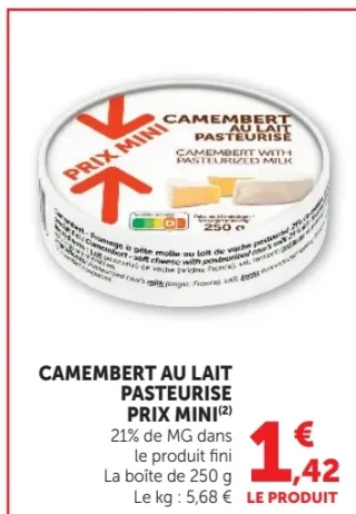 Camembert au lait pasteurisé Prix Mini