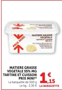 Matière grasse végétale 55% MG tartine et cuisson Prix Mini